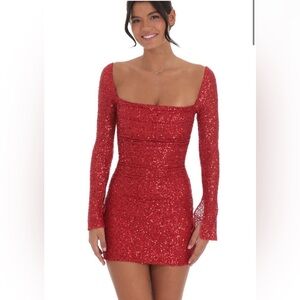 Lucy in the Sky Red Sequin Long Sleeve Bodycon Dress